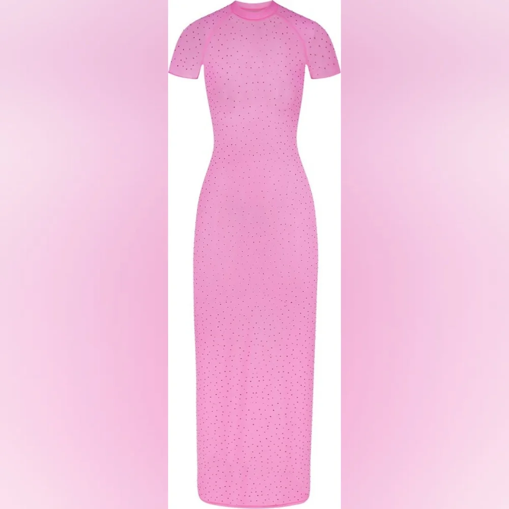 NWT SKIMS MESH RHINESTONE COVER UP LONG DRESS IN TAFFY